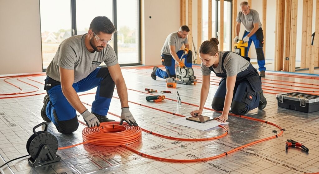 Setting up underfloor heating pipes