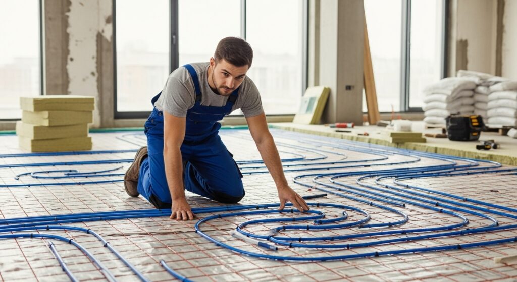 Installation of underflooor heating pipes