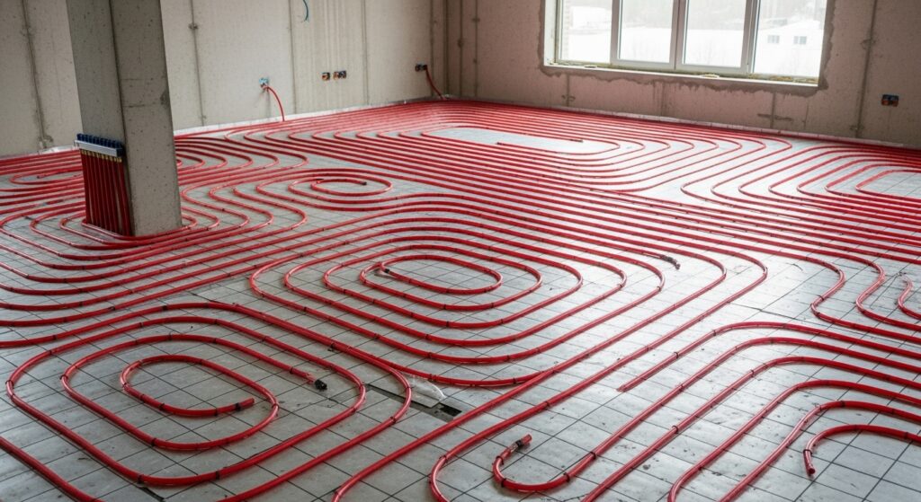 Laying of underfloor heating pipes