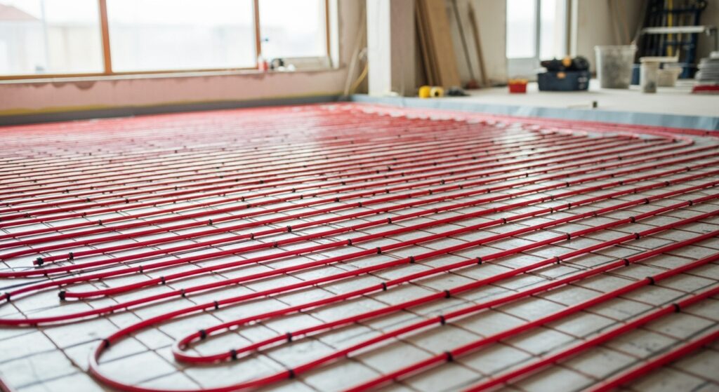 Red underfloor heating pipes