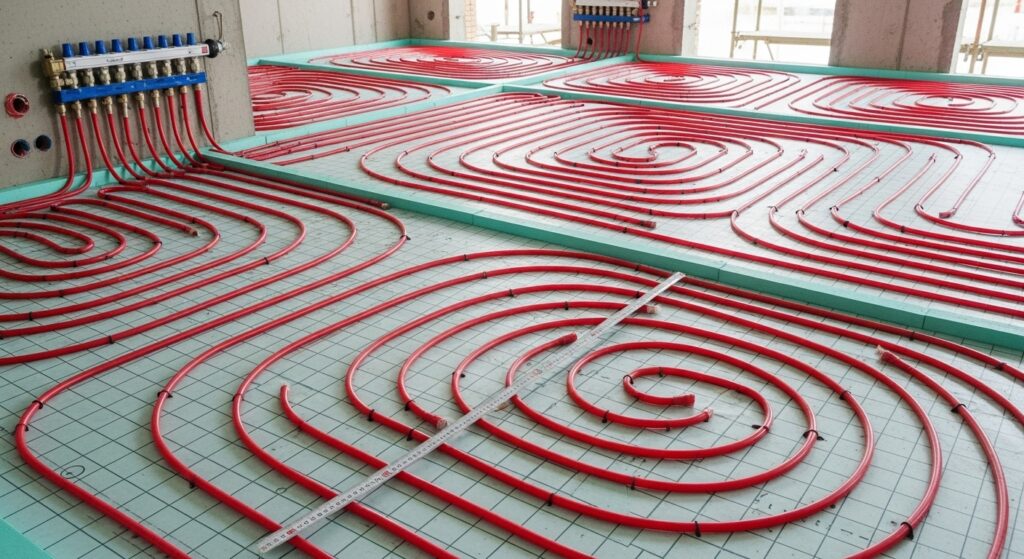 Underfloor heating pipes installation